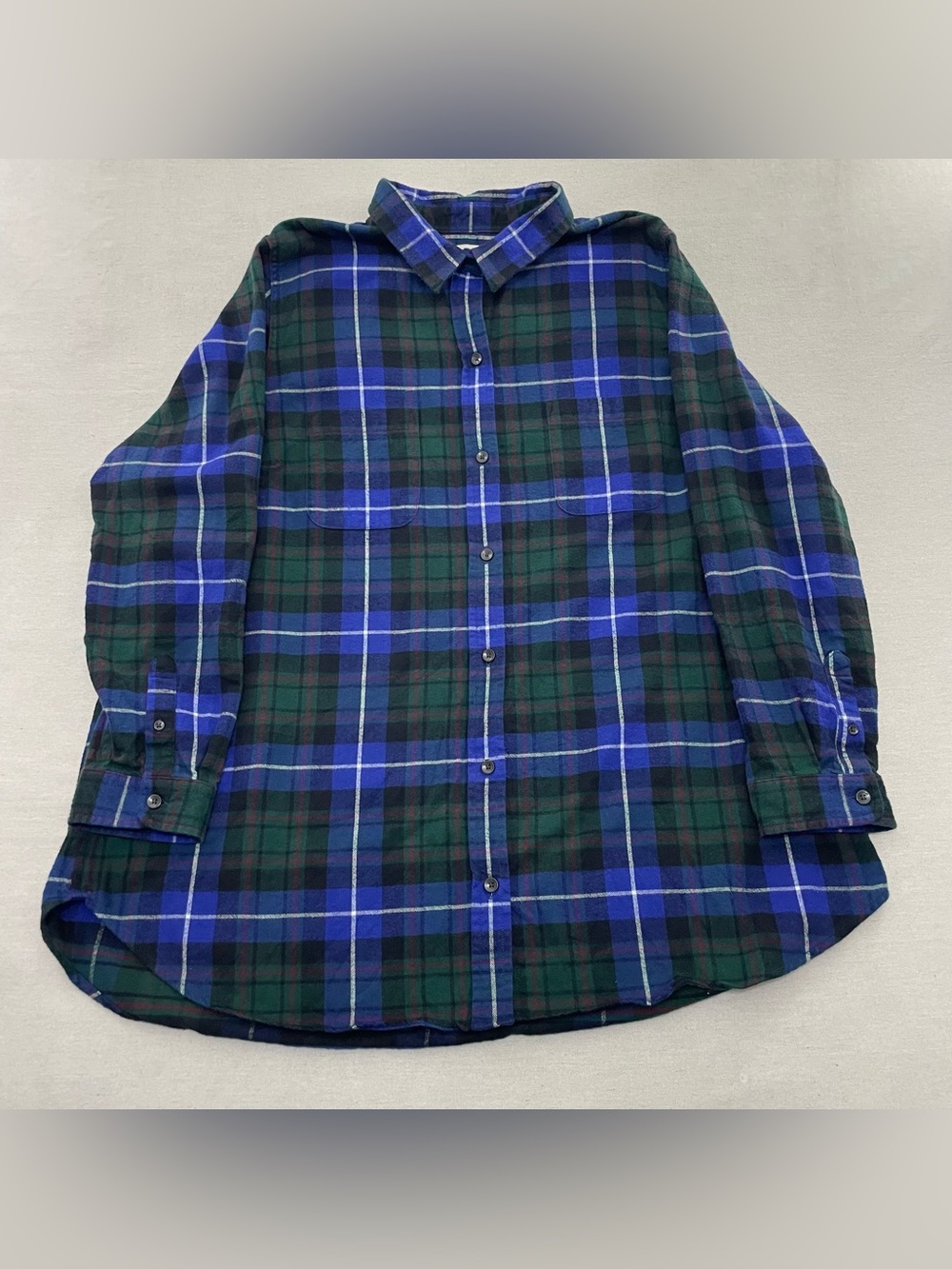 LL Bean Scotch Plaid Flannel Shirt Women 2X+ Relaxed Fit Tunic Button Up Outdoor